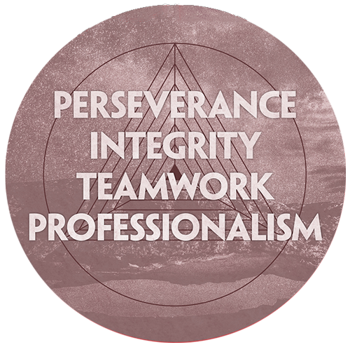 Perseverance, Teamwork, Professionalism and Integrity