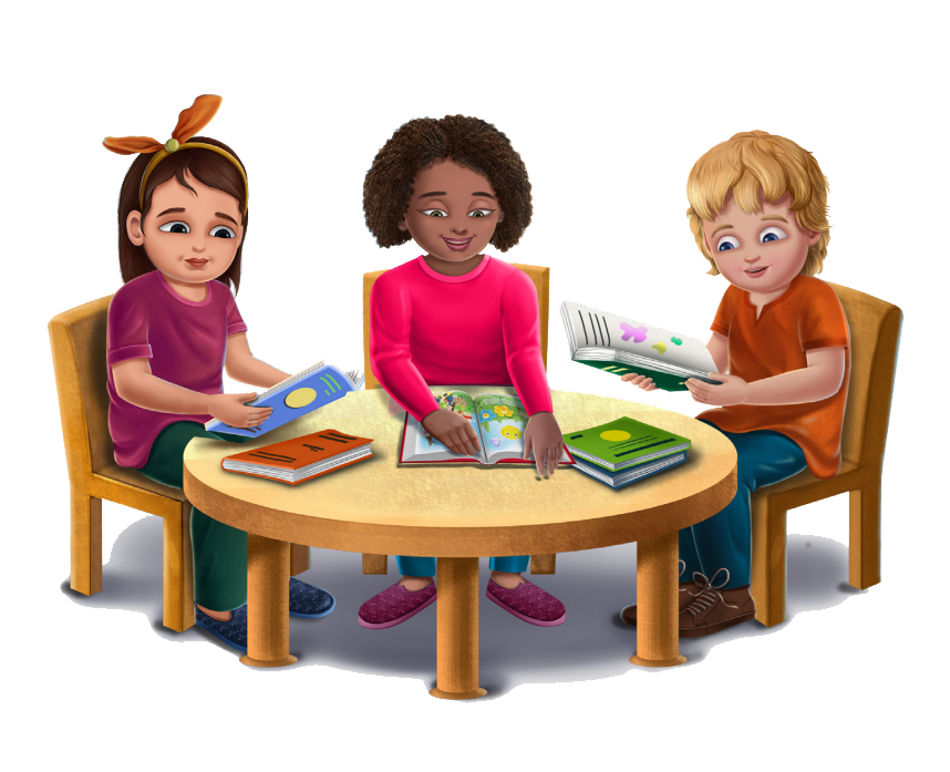 Illustration of students at table