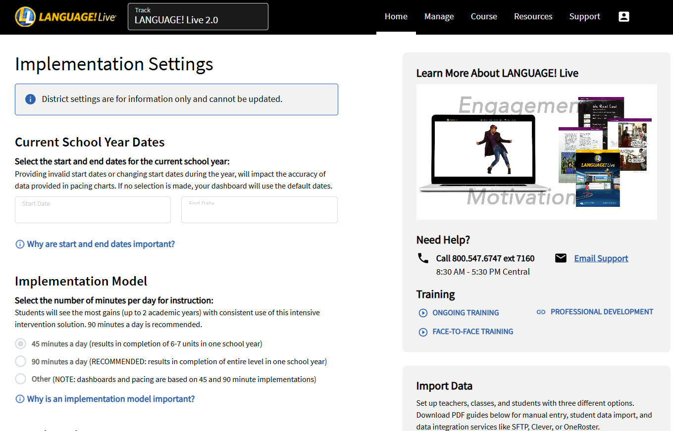 LANGUAGE! Live Implementation Screen