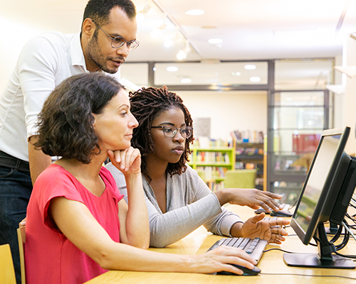 Instructors training on computer together