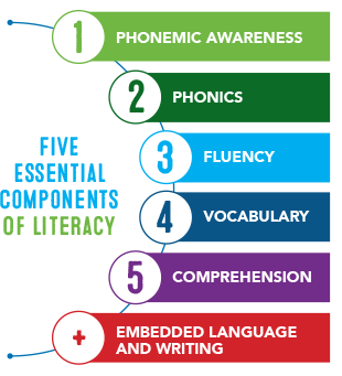 Voyager Passport - 5 essential components of literacy graphic